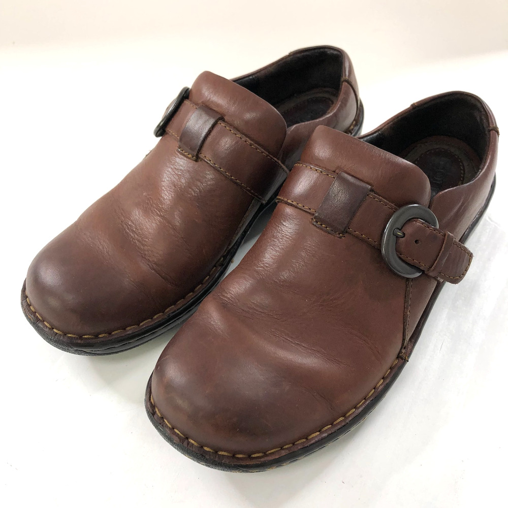 Born BOC US 6.5 EUR 37 Women's Buckle Strappy Slip On Clog Mule Shoe Brown
